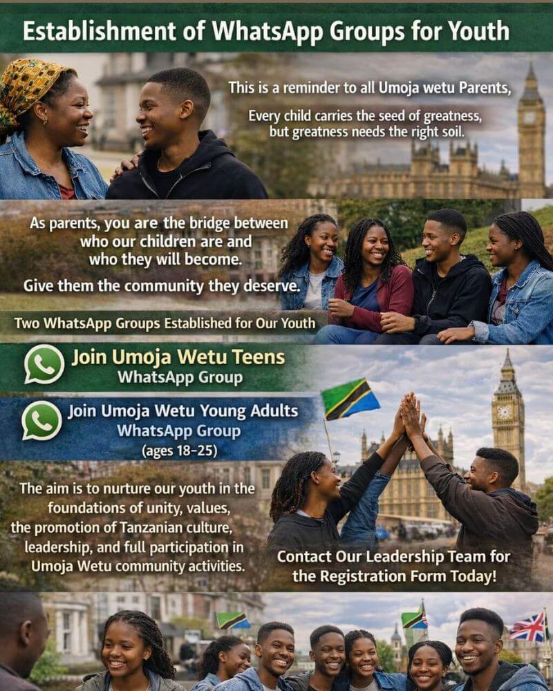 Umoja TZUK youth WhatsApp groups poster